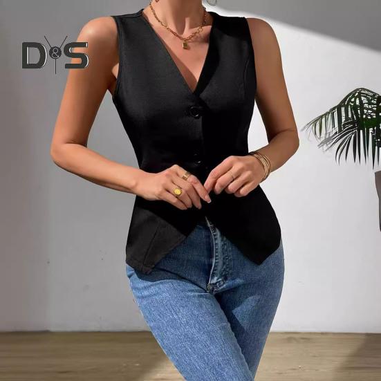 Женский нарядный жилет с V-образным вырезом, застегивающийся на пуговицы блейзер, жилет без рукавов, укороченный топ, облегающий рабочий офисный наряд