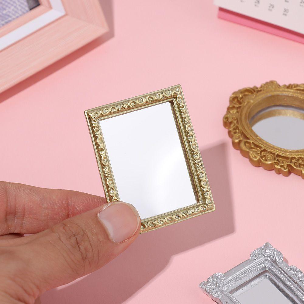 Retro Micro Furniture Miniature Dollhouse Frame Accessories Dollhouse Mirror Wall Room Mini Mirror