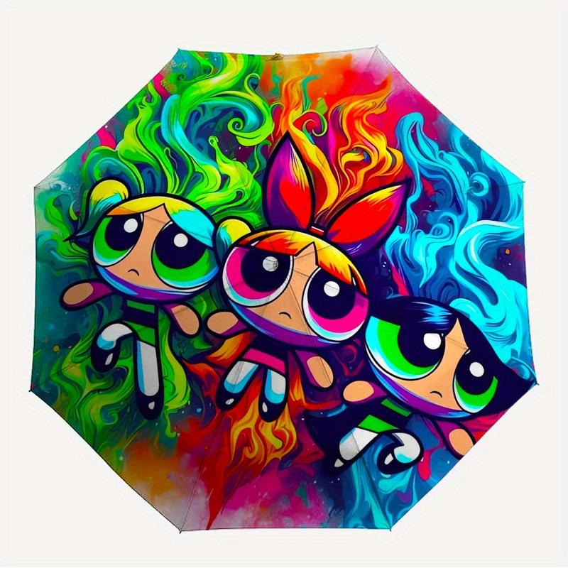 1pc Powerpuff Girls, Cartoon Themed High-quality Umbrella,Automatic Opening and Closing Umbrella,Multi-functional Umbrella G0811035