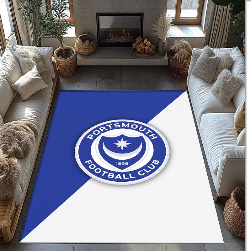 Коврик для пола Portsmouth FC с футбольным узором, мягкий, нескользящий, для помещений, спортивный декоративный коврик для спальни