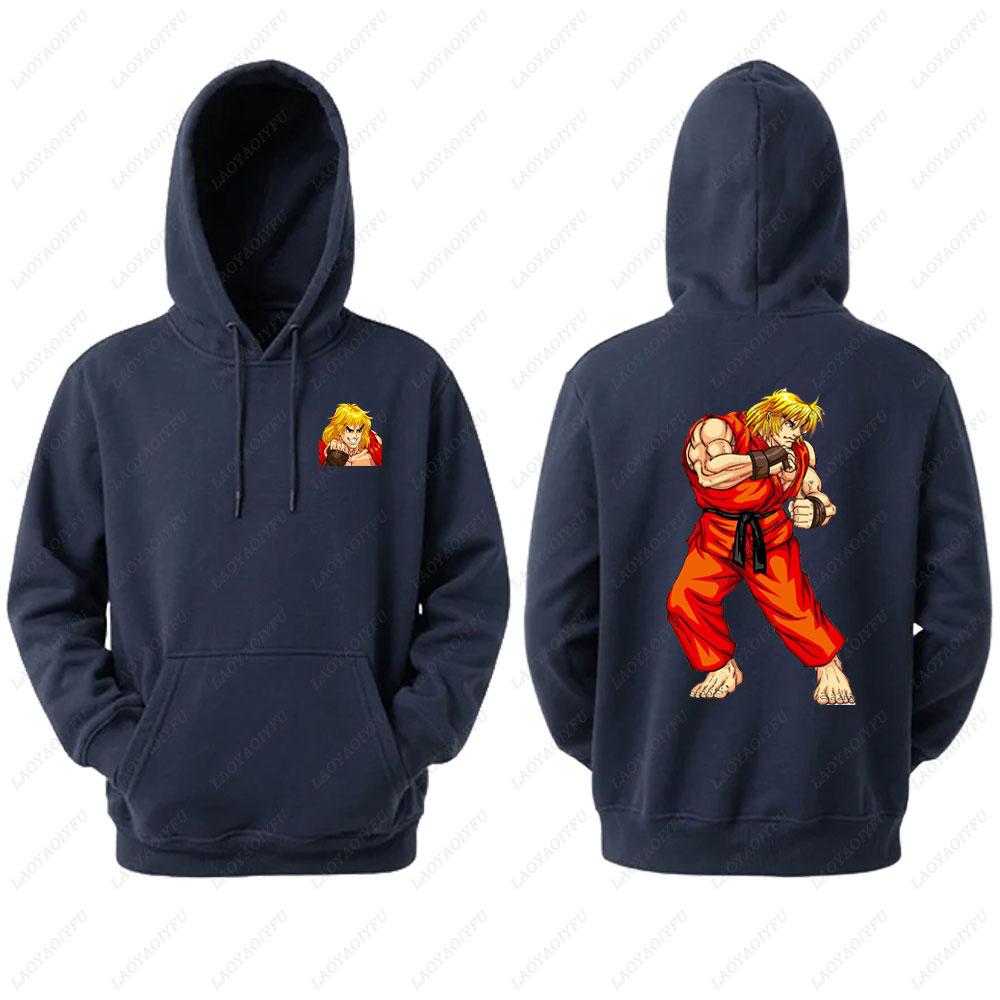 Мужская толстовка Street Fighter с принтом из аниме-игры, повседневная толстовка с длинным рукавом, двусторонняя уличная одежда для осени, одежда для мужчин