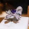 Серебряное Преувеличенное Кольцо с Сапфиром в Виде Креативного Бантика, Яркое, Роскошное, Инкрустированное Кольцо-Бабочка, Подарок для Вечеринки
