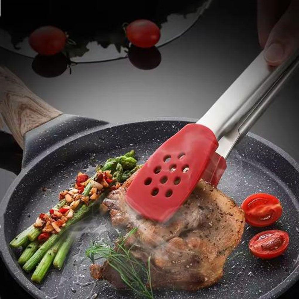 Silicone Head BBQ Grilling Tongs Food Grade Stainless Steel Tongs Kitchen Use