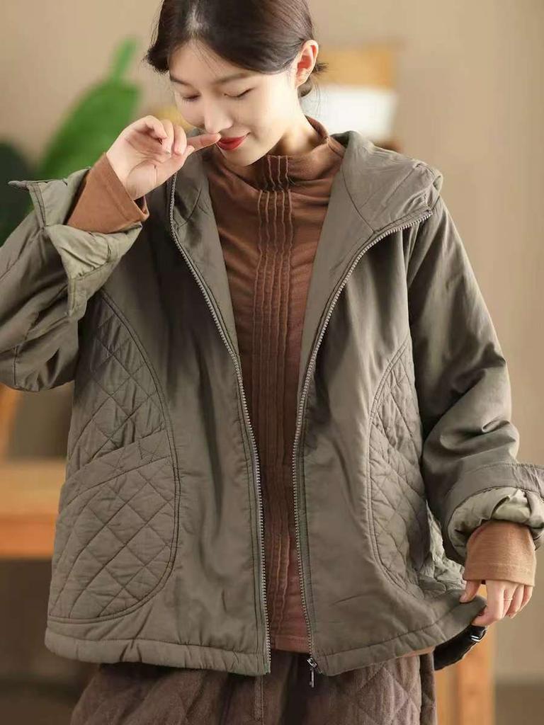 Johnature Модное повседневное пальто с капюшоном и свободной молнией, однотонное, зимнее, с длинными рукавами, в китайском стиле, сращивающееся пальто