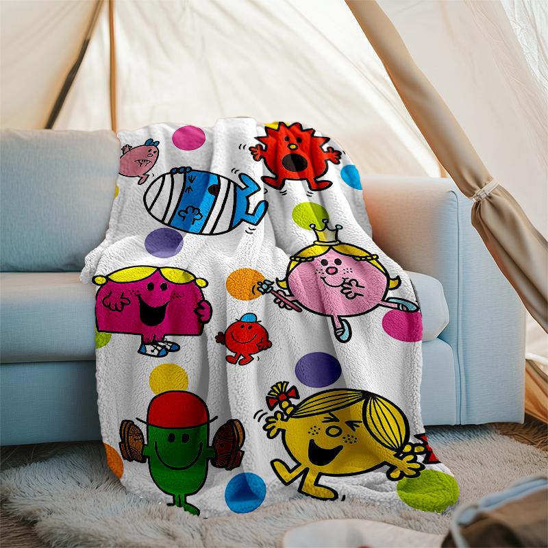 Mr. Men and Little Miss Theme Printed Blanket - Perfect for Couch, Bed, Travel & Outdoor Use | Machine Washable, Cozy & Durable.