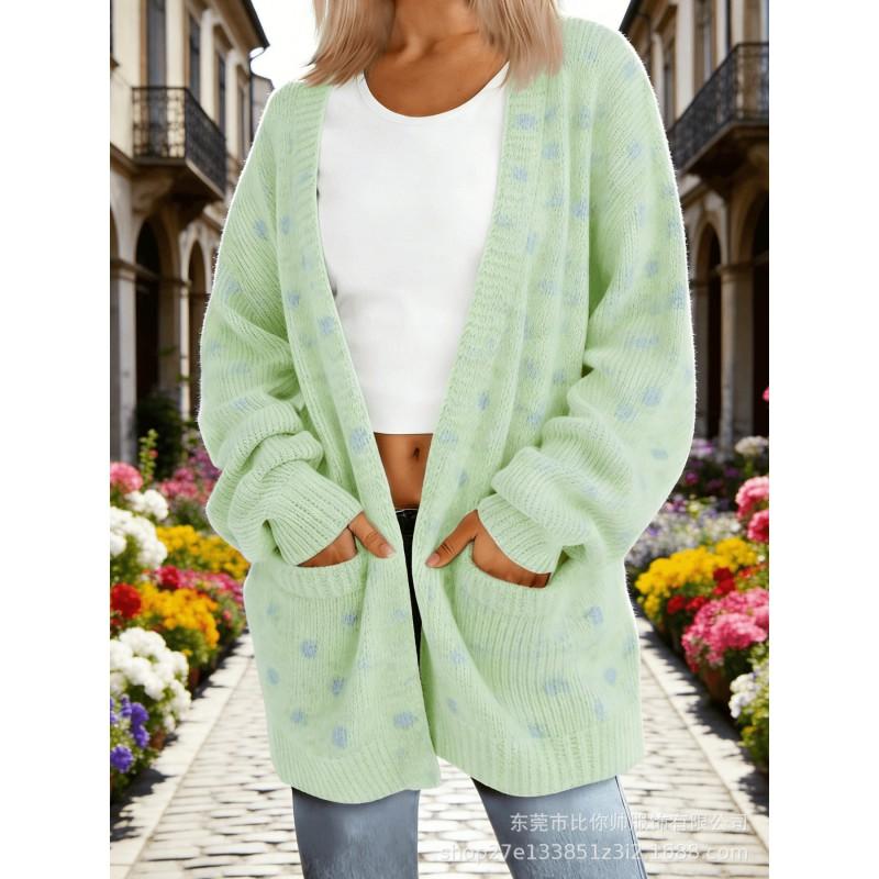 Womens Oversized Knit Cardigan With 3D Print Pocket Detail Loose Fit Long Sleeve Open Front Sweater