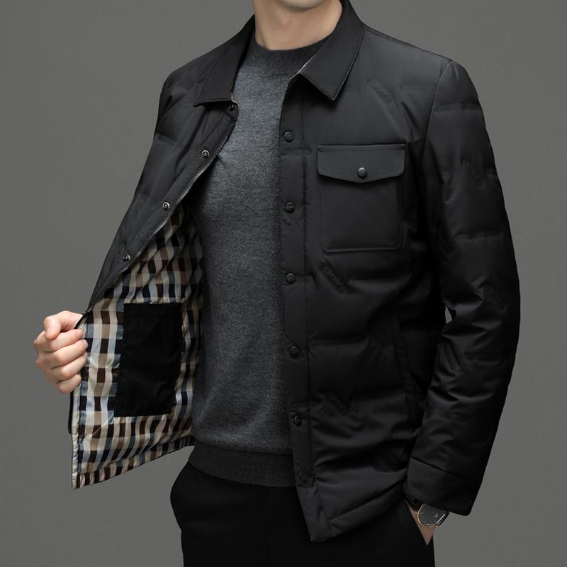 Мужские куртки на белом утином пуху на молнии, однотонные деловые повседневные куртки высокого качества на осень-зиму, простые классические мужские пуховики