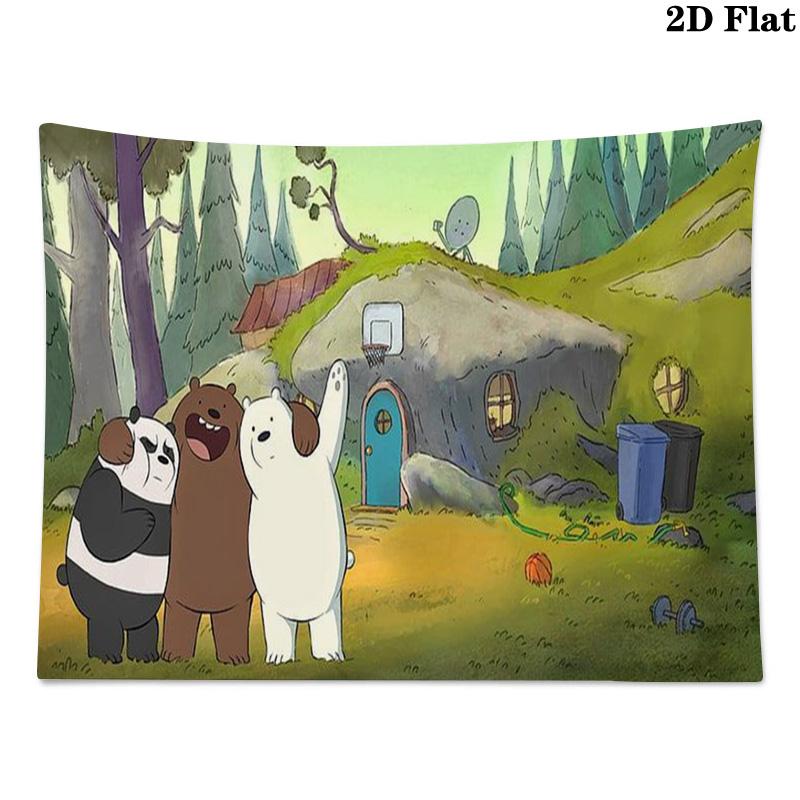 We Bare Bears Cartoon Wall Tapestry Aesthetic Wall Hanging Printed Fabric Blanket Decorative Tapestries for Bedroom Living Room Home Decor
