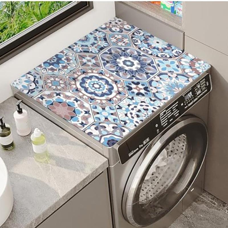 Vintage Checkered Printed Washing Machine Dust Cover Pad, Quick-Dry Absorbent Protective Top Mat For Washer And Dryer