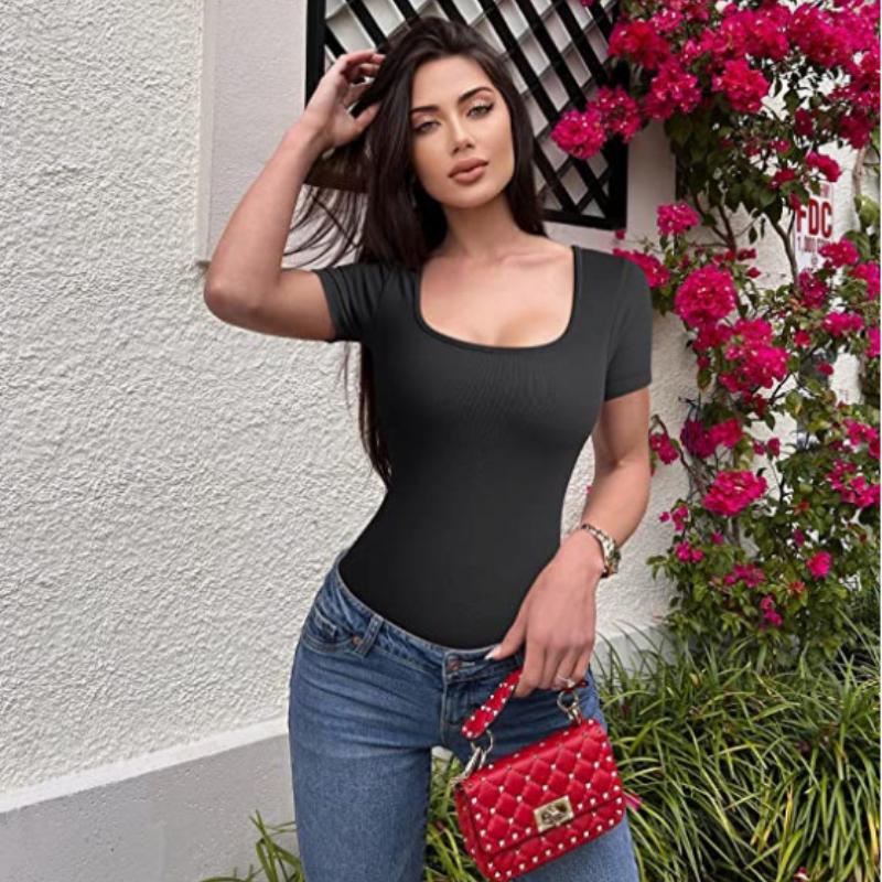 Тонкий женский сексуальный боди, однотонный модный узкий облегающий женский боди с коротким рукавом, повседневный сплошной цвет, свободный спортивный женский боди, пляжный комбинезон