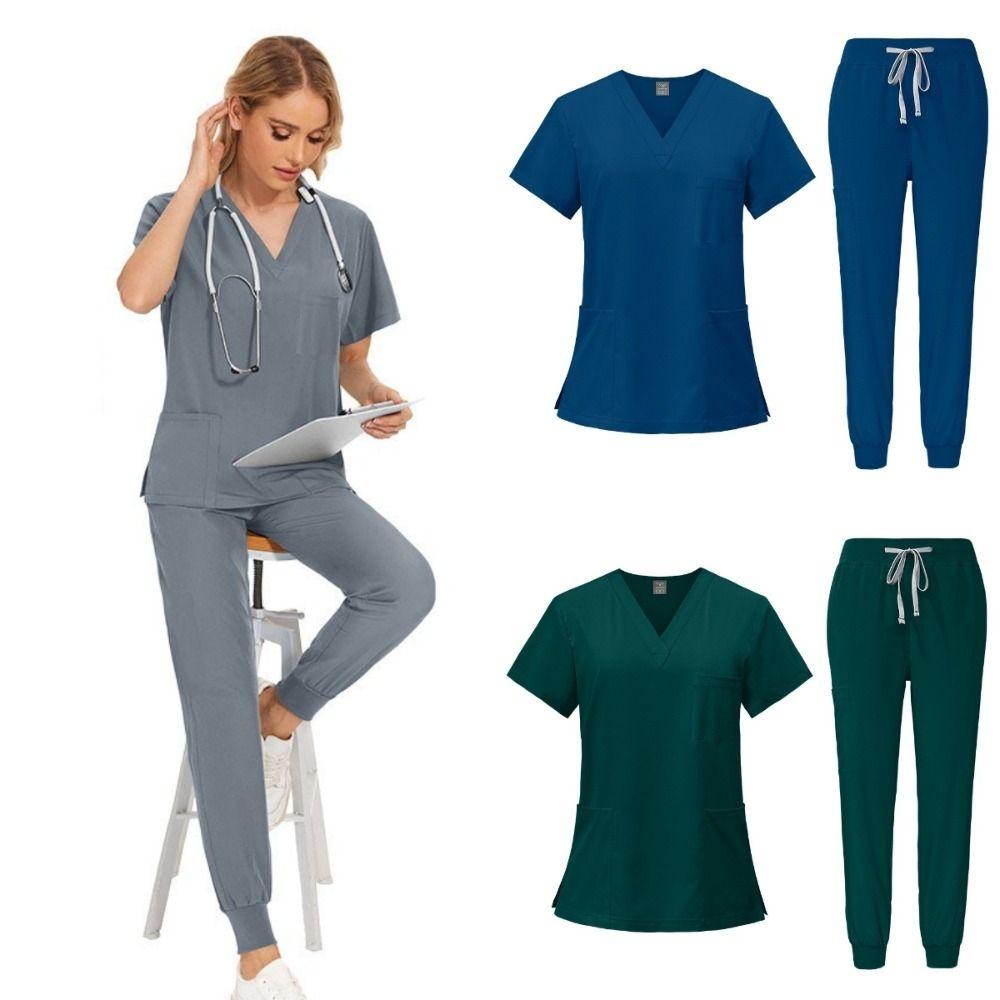 Unisex Nurse Uniforms V-neck Clinical Uniforms Professional Dentist Nursing Suit