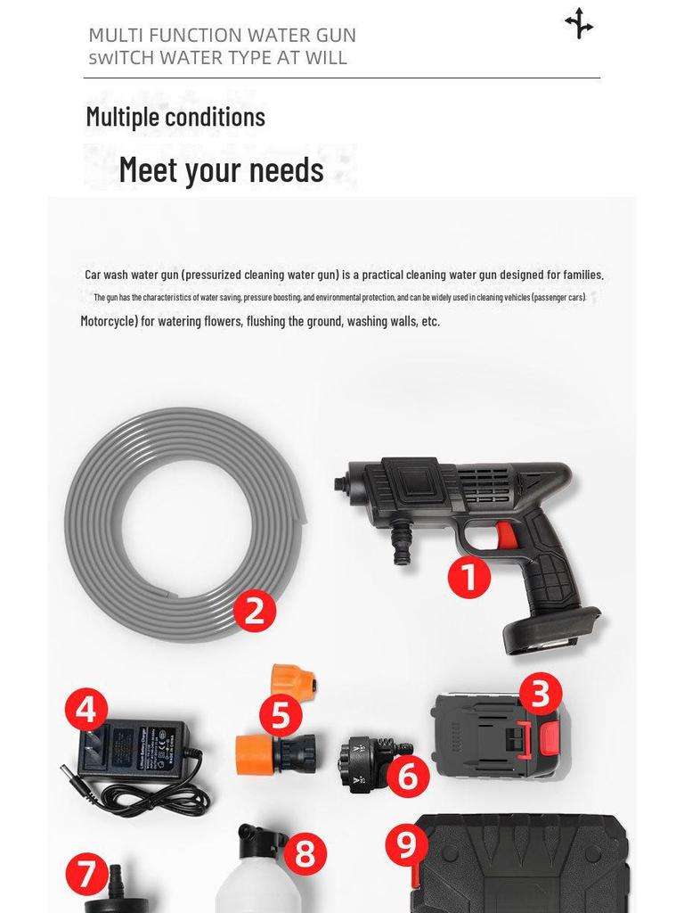 Аккумуляторный беспроводной пистолет высокого давления для мойки автомобилей с литиевой батареей
