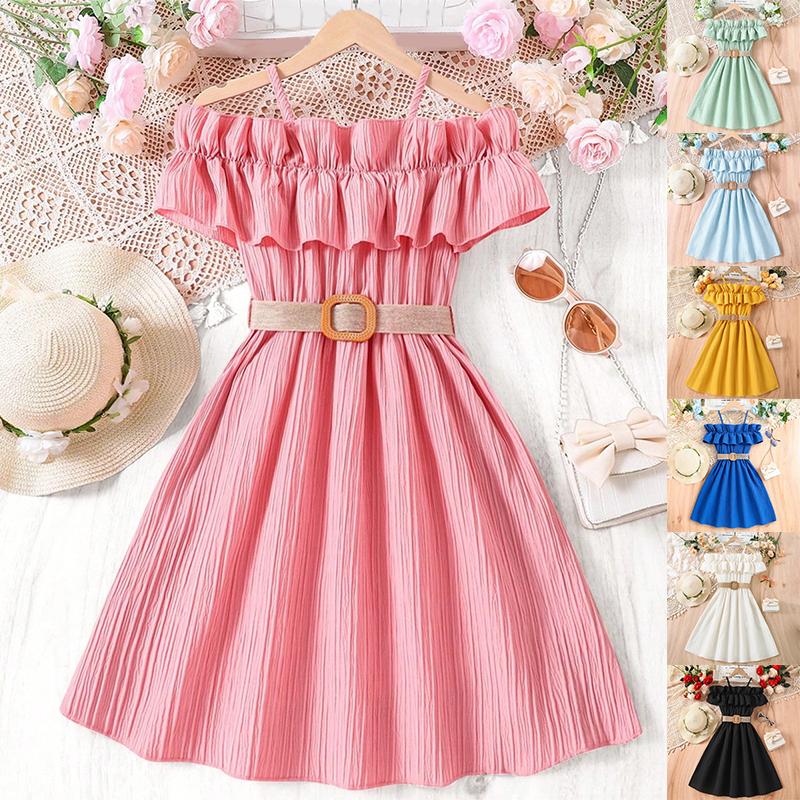 Модное кружевное платье для девочек на одно плечо с подтяжками