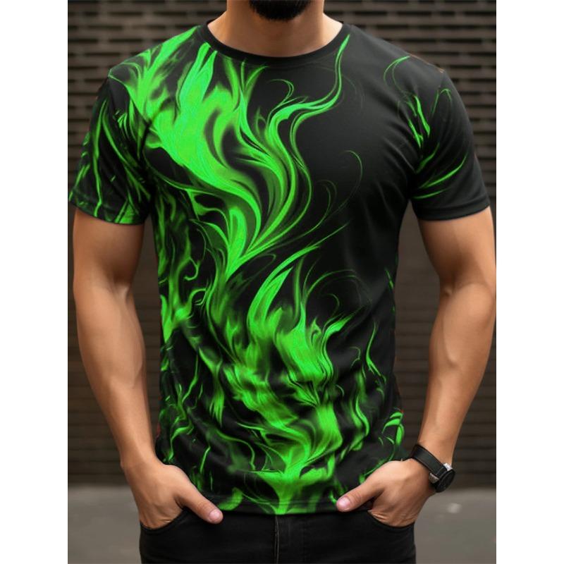 Модные мужские футболки с коротким рукавом, серия Flame, 3D-принт, уличная футболка 6XL, большие размеры, O-образный вырез, повседневные топы