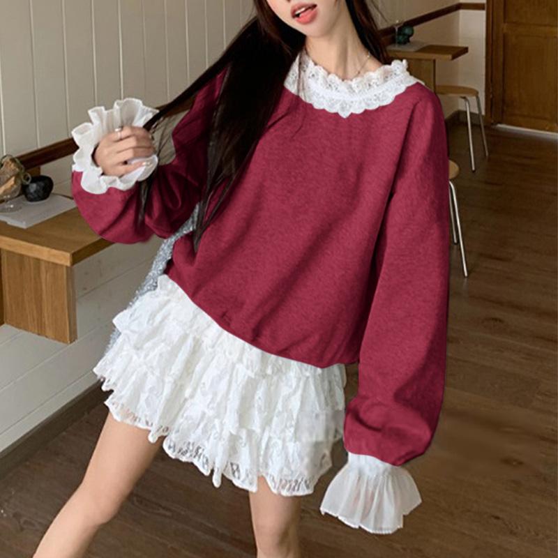 VONDA Женский кружевной вязаный пуловер с длинным рукавом в стиле пэчворк