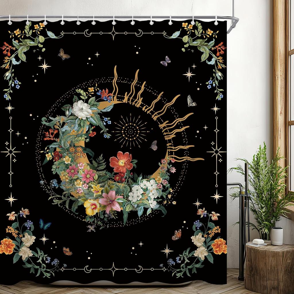 Boho Vintage Flower Shower Curtain Sets For Bathroom Retro Floral Shower Curtain Rustic Country Polyester Bathtub Curtain