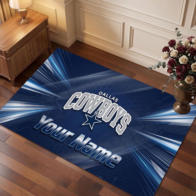 Dallas Cowboys Personalized Crystal Velvet Carpet, Customized Name Text Soft Anti‑Slip Rug for Living Room Bedroom