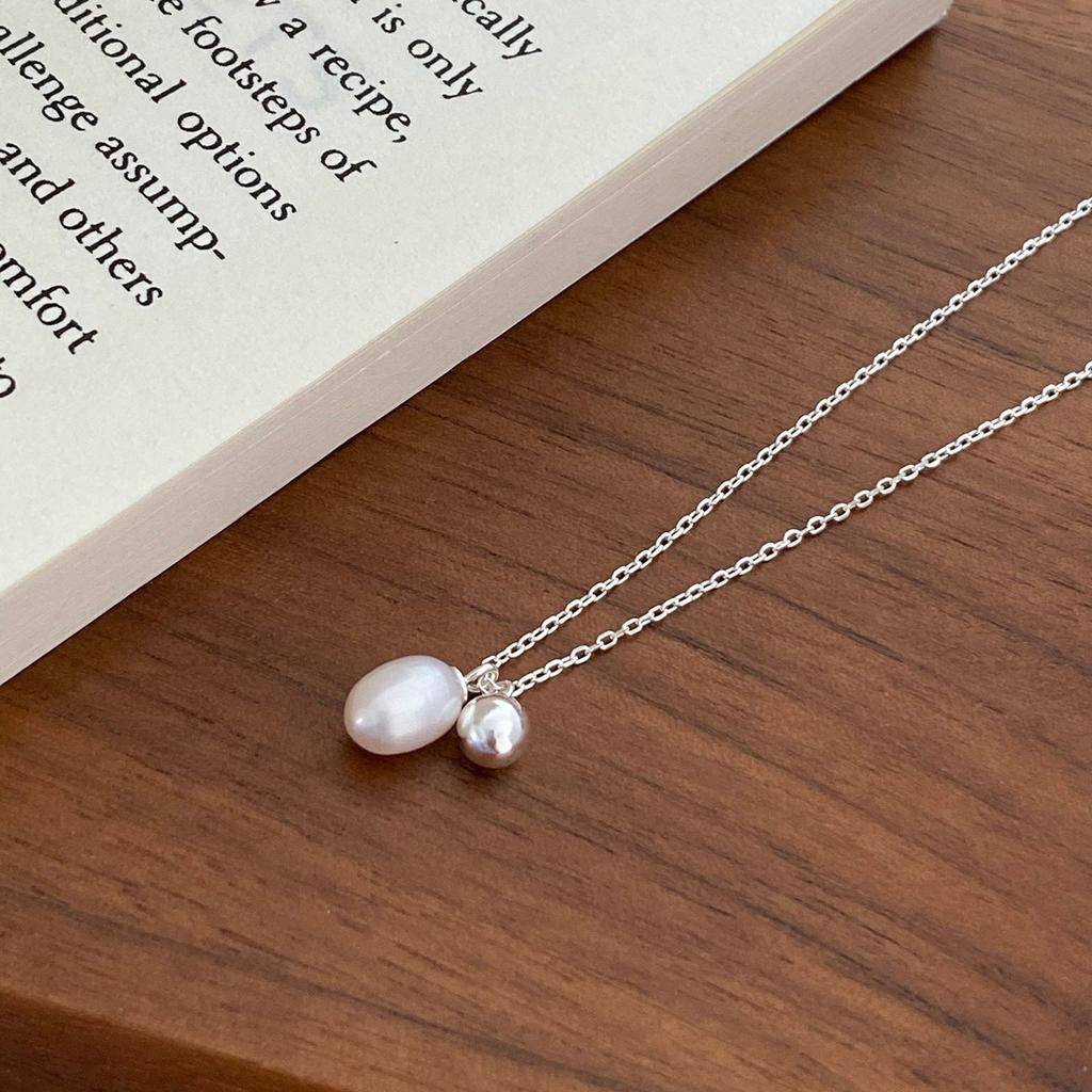 Versatile Exquisite Round Double Pendant Clavicle Chain S925 Silver ins Simple Natural Freshwater Pearl Necklace