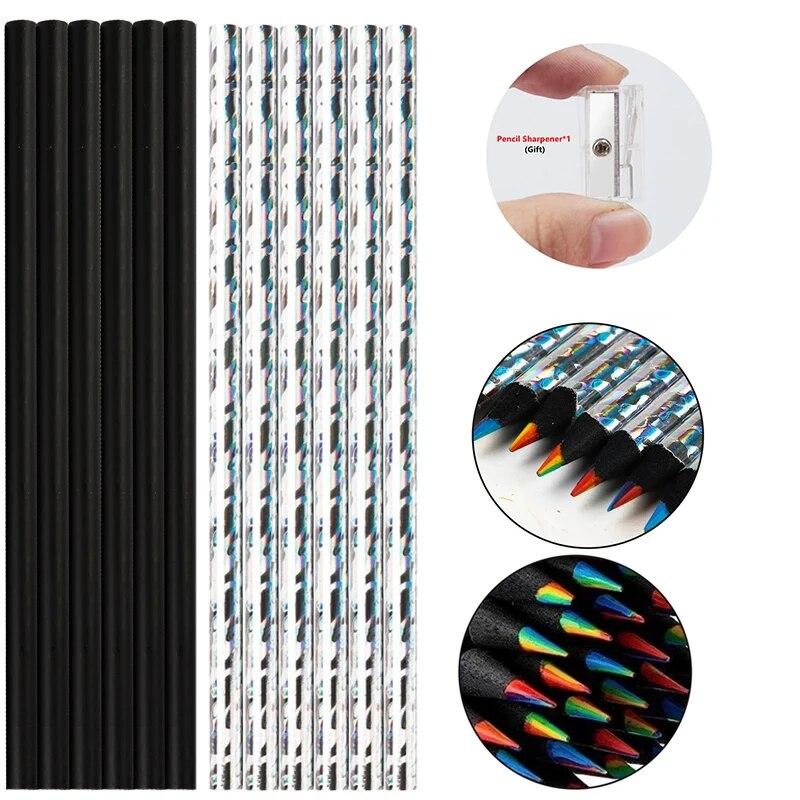 12 шт./компл. Kawaii Радужный карандаш, 7 цветов, концентрические градиентные мелки, детский подарок, цветные карандаши, художественная живопись, канцелярские принадлежности