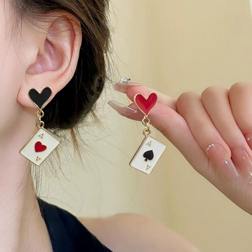 Geometric Asymmetric Heart Alarm Clock Poker Pendant Earrings Fashionable Sweet Versatile Personalized Cartoon Accessories Gifts