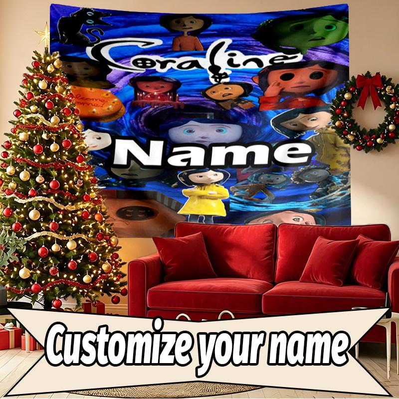 Custom Name Personalized Coraline Print Tapestry, Wall Art Decor, Bedroom, Dorm, Apartment, LivingRoom, Party Backdrop, Gift for Birthday