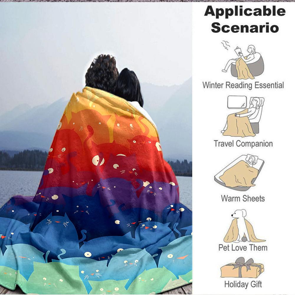 1pc Cat Rainbow Lightweight Flannel Blanket, Comfortable and Warm Blanket, for Office and Camping Sofa Bed, Livingroom129