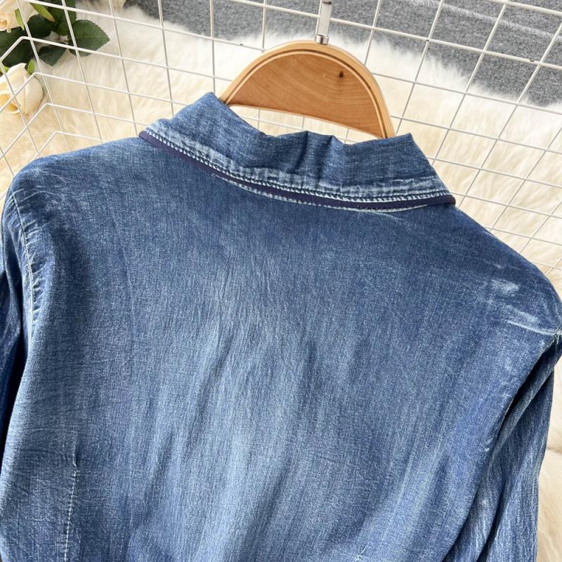 RUGOD Джинсовое платье женское весеннее новое корейское платье с воротником в стиле ретро с талией длинное платье темпераментное платье средней длины