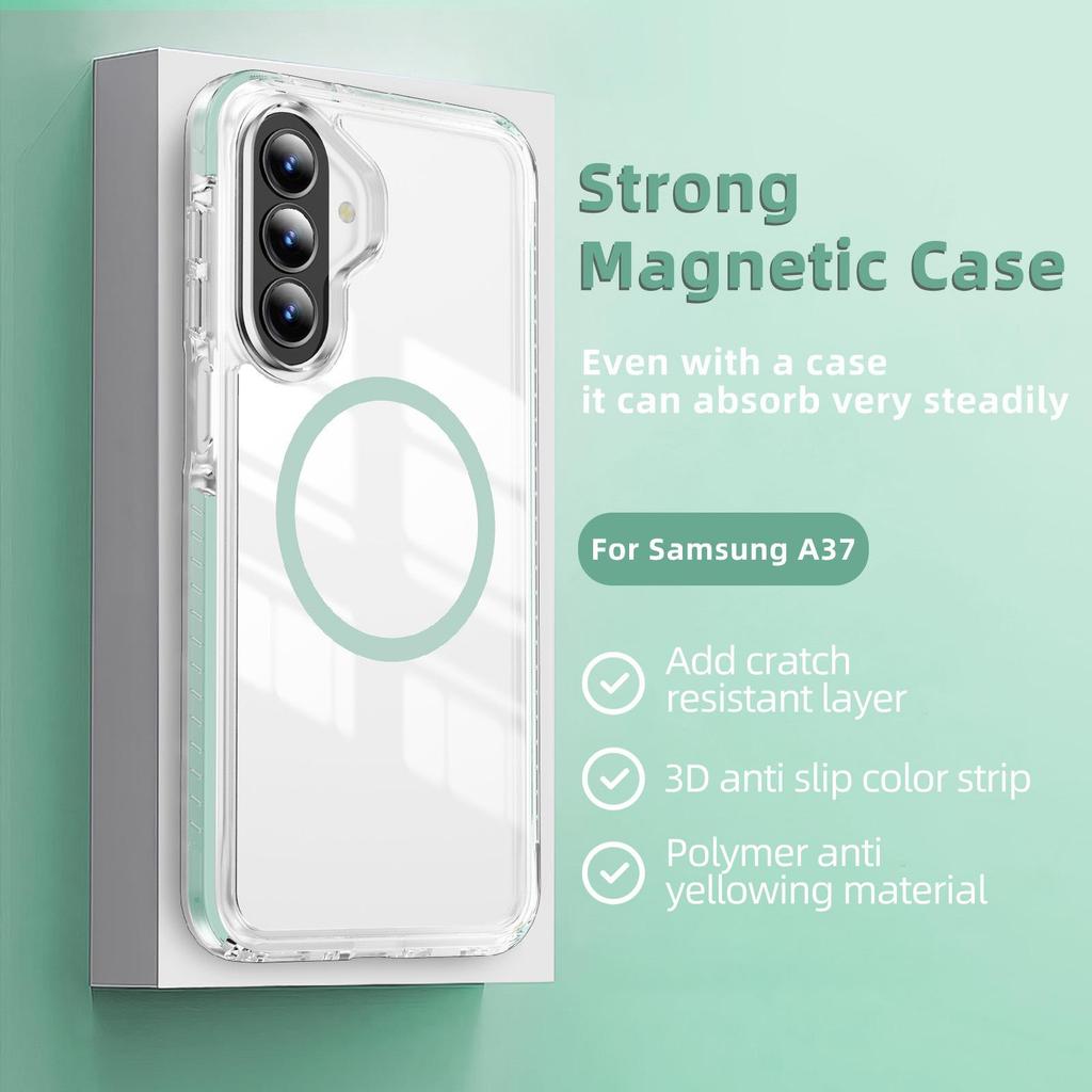 Магнитный чехол Crystal Shield для Samsung A37 - Прозрачный, Защита от падений, Матовый, Совместим с беспроводной зарядкой