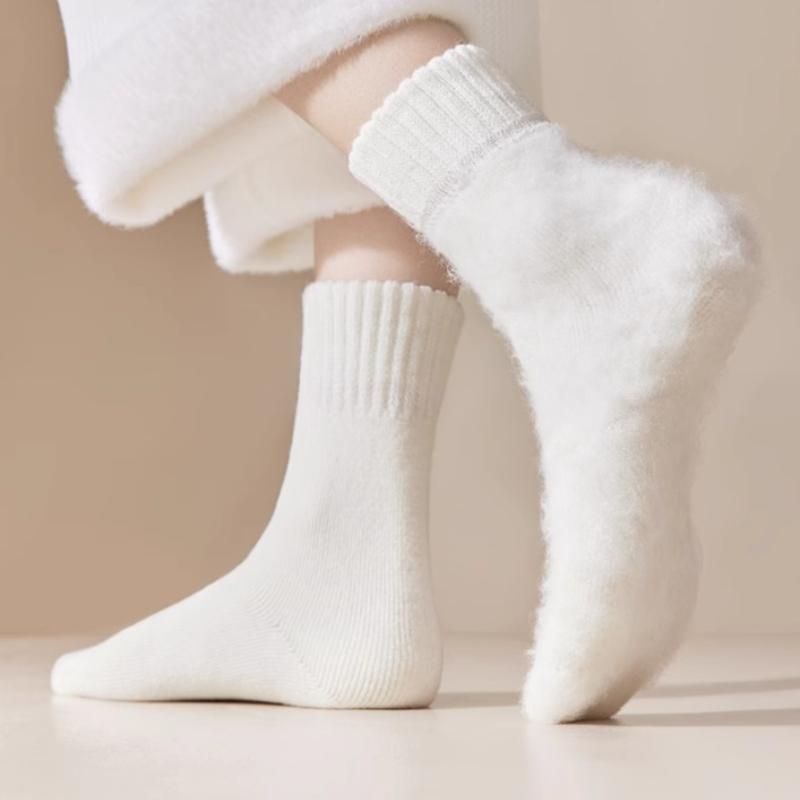 Женские зимние теплые носки, однотонные носки средней длины, толстые бархатные зимние носки, плюшевые носки-тапочки