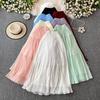 2025 Summer Women New Skirts Chiffon Solid Elastic Waist Pleated Mesh Elegant Skirts