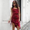 Женская атласная рубашка-комбинация с капюшоном и рюшами по бокам Облегающее платье-комбинация миди Вечерняя коктейльная вечеринка Выход в клуб Наряд для свидания и ночного отдыха Праздничная одежда XS-XL