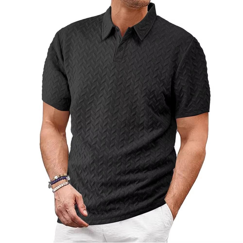 Весна-лето мужская жаккардовая рубашка поло с коротким рукавом, плотная повседневная футболка с отложным воротником и застежкой на пуговицы