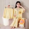 Kids Cotton Pajama Set Short Sleeve Long Pants Cartoon Print Sleepwear Girls Boys Comfortable Home Wear