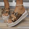 European and American Cross-border Large-size Thick-bottomed One-character Leopard Print Slippers Trade Outer Wear Fish Mouth Sandals Wholesale