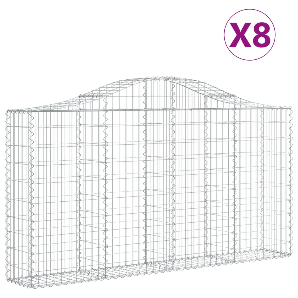 Vidaxl Kosze Gabionowe, 8 Szt, 200X30X100/120 Cm, Galwanizowane Żelazo