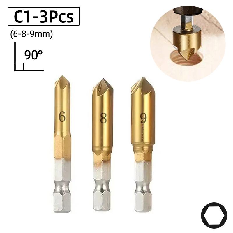 Набор сверл с зенковкой из титана HSS, фаска 1/4", шестигранная коническая фреза для дерева и металла, инструмент для снятия заусенцев и снятия фаски