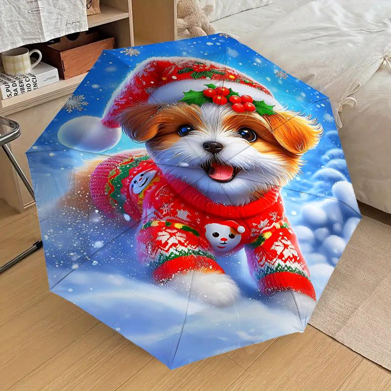 1PC Christmas, puppy Automatic Open/Close Umbrella with Windproof, 8-Rib Sturdy Canopy, Durable Ribs, Fashionable Design1242A