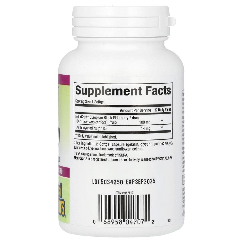 Natural Factors Sambucus Black Elderberry 100mg Rapid-Release Softgels, 120 Count