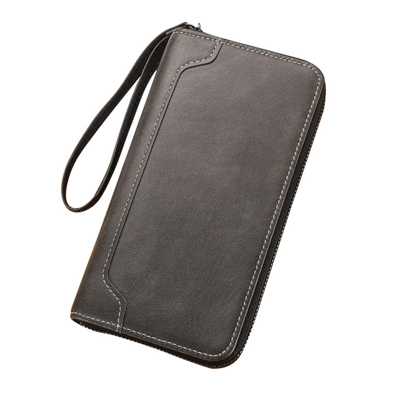 Men's Business Leather Wristlet Wallet Large Capacity Credit Card Holder Clutch Purse with Zipper
