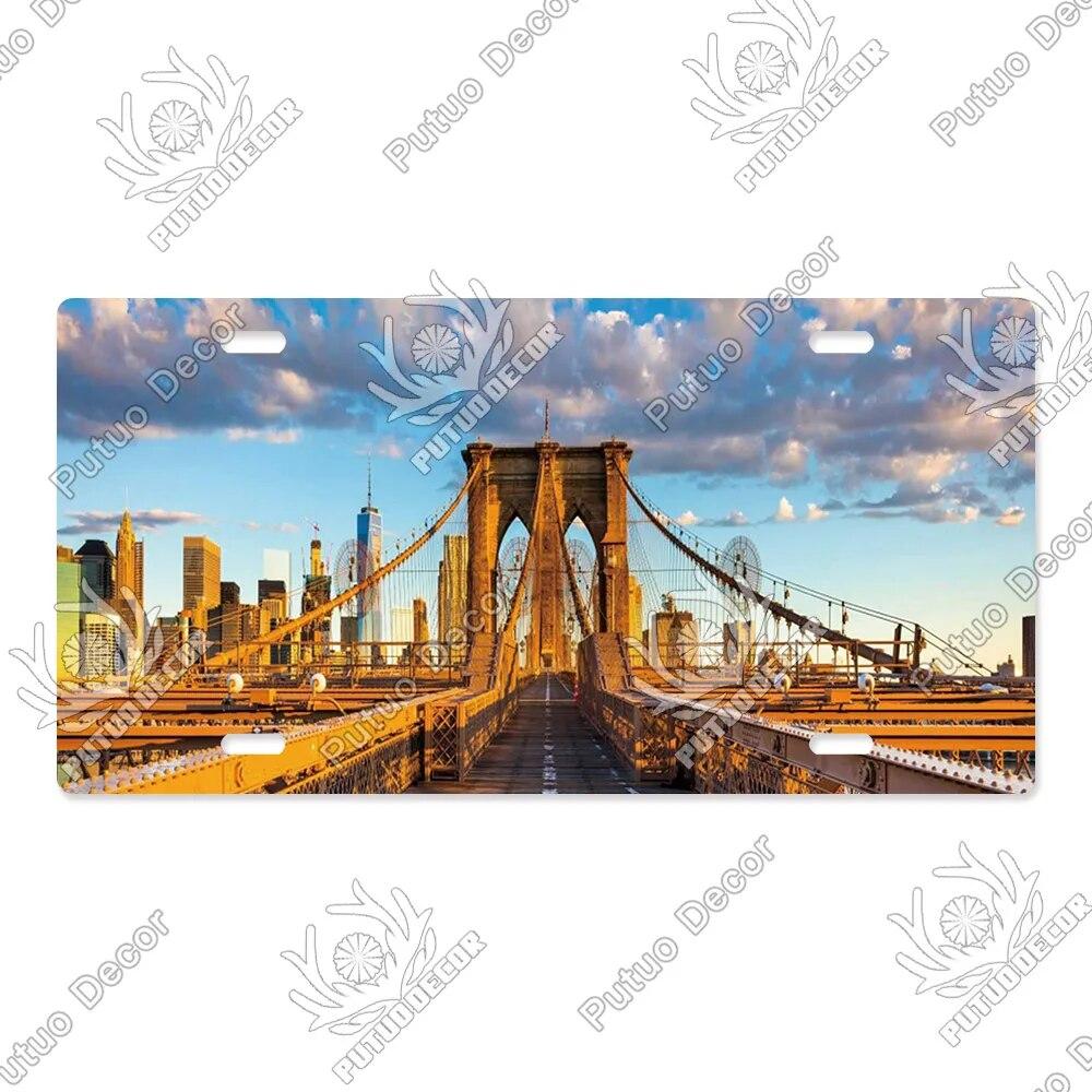 Putuo Decor Bridge Licenses Plate Metal Sign Plaque Metal Vintage Decoration for Living Room Door Beach House Home Wall Decor