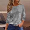 3/4 Length Sleeve Womens Tops Floral Print Vintage Fashion Casual Loose With Round Neck Plus Size Shirts