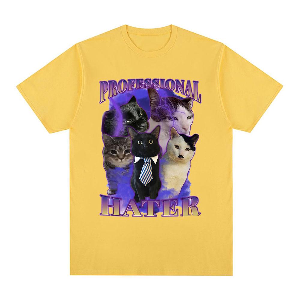 Профессиональный Хейтер Забавный Мем с Котом Графические Футболки Унисекс Модная Футболка Летняя Парная Повседневная Хлопковая Футболка Оверсайз Одежда