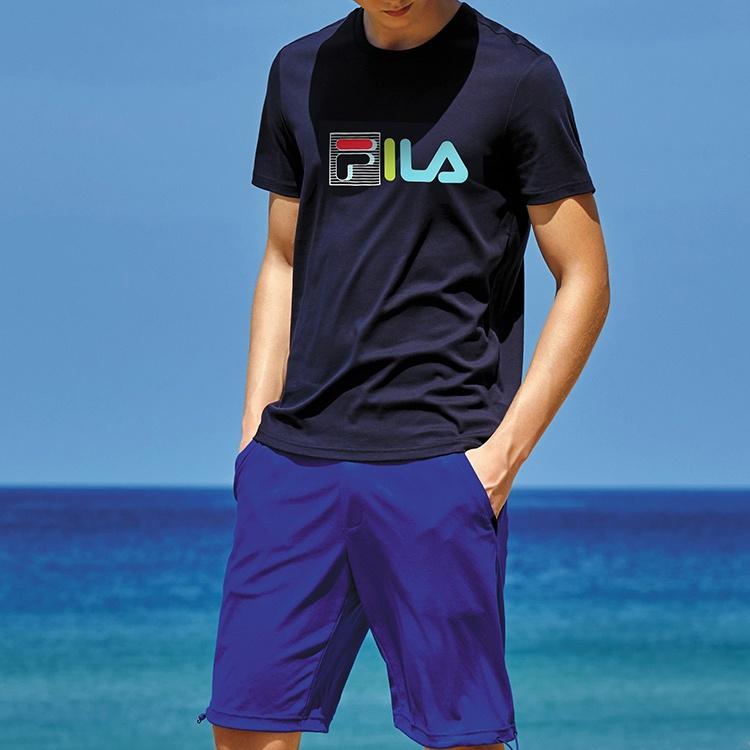 FILA T Shirts Men's Legend Blue Crew Neck Moderate Straight Fit F51M228175FNV