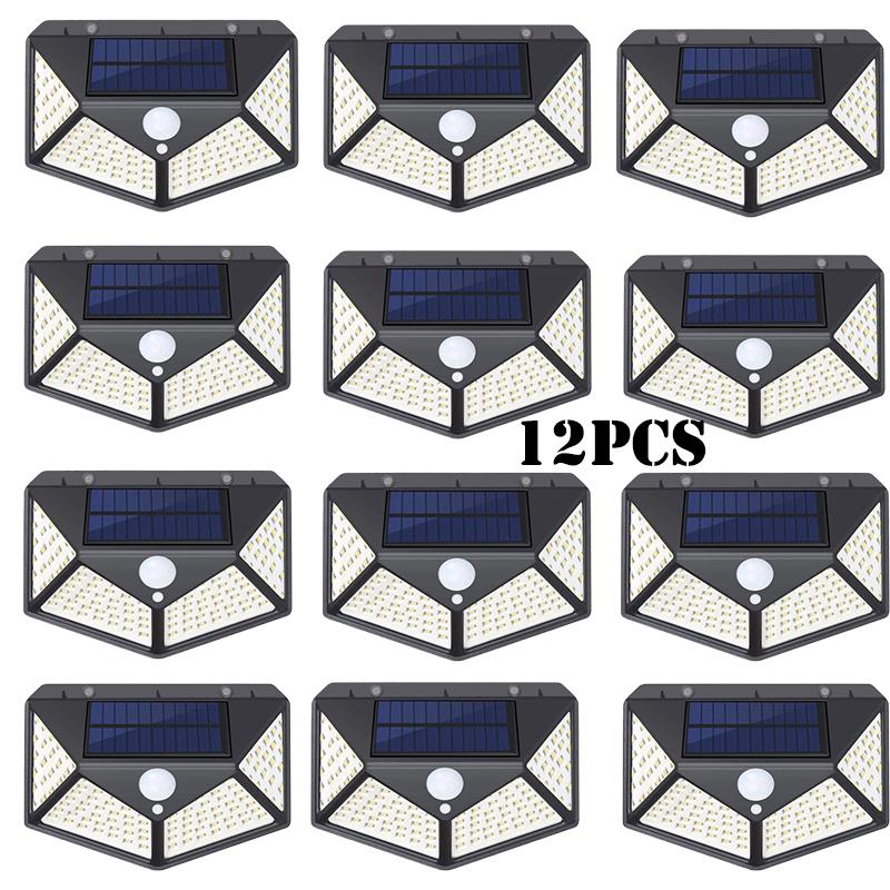 1-12 Pack Solar Lights Outdoor 100 LED Wall Lamp Motion Sensor Lights Waterproof Solar Street Light for Garden Porch Yard Garage