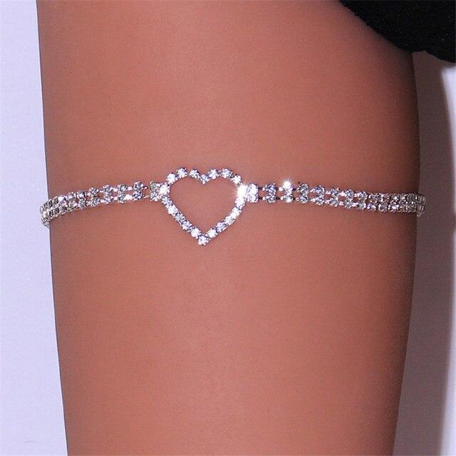 Цепочка на ногу со стразами в виде бабочки/сердца для женщин, роскошные серебряные/золотые цвета, блестящие украшения для тела на бедре, со льдом