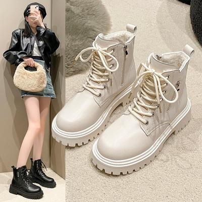 Мода 2024 Зима Новые Уличные Женские Ботинки На Шнуровке Простые Однотонные Модные Женские Туфли Универсальные Короткие Модные Ботинки