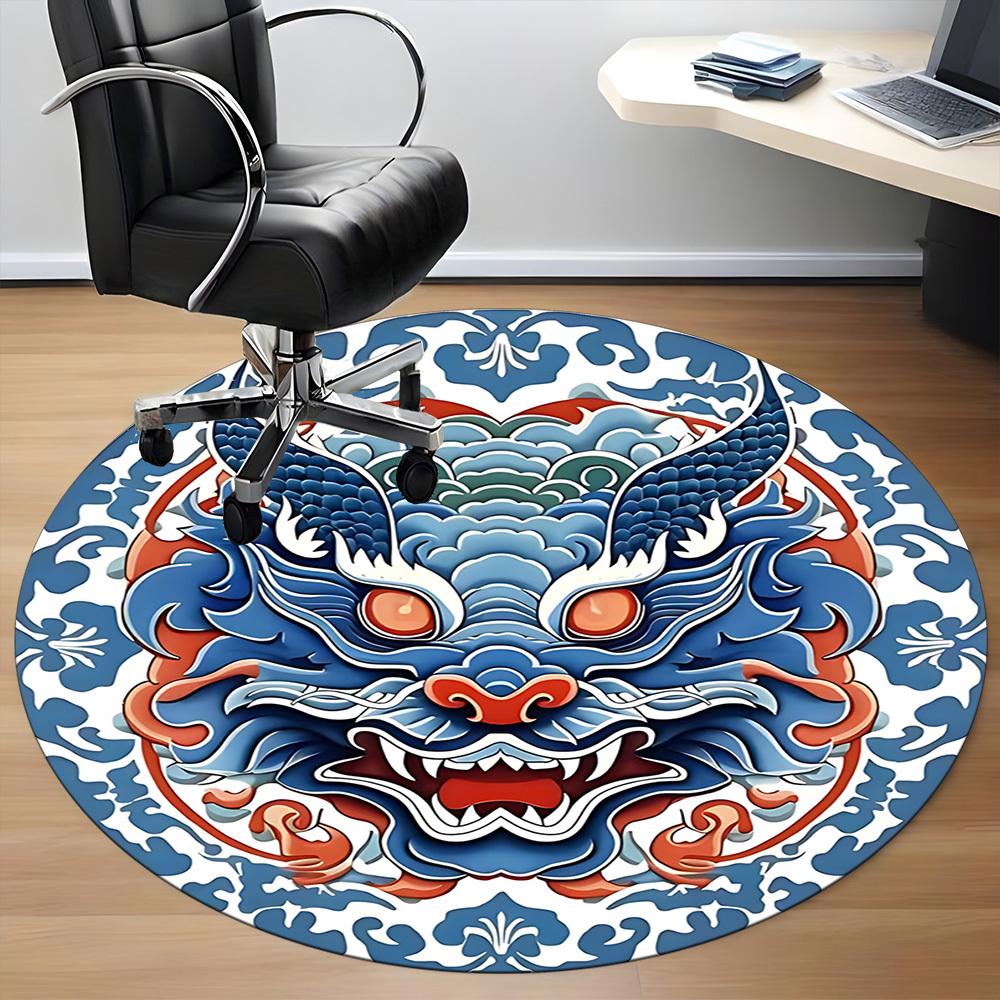 1pc Dragon Mask Office Round Area Rug, Indoor Mat Suitable For Office, Under Office Chairs Bedroom Living Room Home Decor, Room Deco