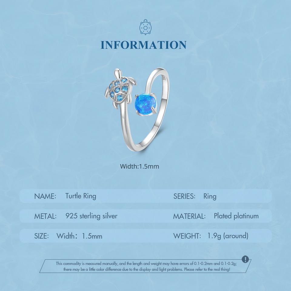 WOSTU Настоящее кольцо из стерлингового серебра 925 пробы с синей черепахой, огненным опалом, открывающееся кольцо для женщин, штабелируемое кольцо с изображением океанских животных, вечерние ювелирные изделия, подарок