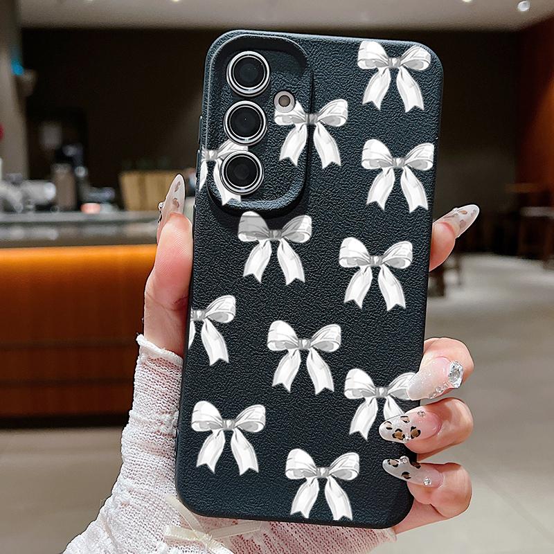 Мягкий противоударный чехол с принтом банта для Samsung S25 S24 FE S23 Ultra S22 A36 A56 A55 A16 A26 A35 из кожи с текстурой ТПУ, тонкий матовый чехол-бампер