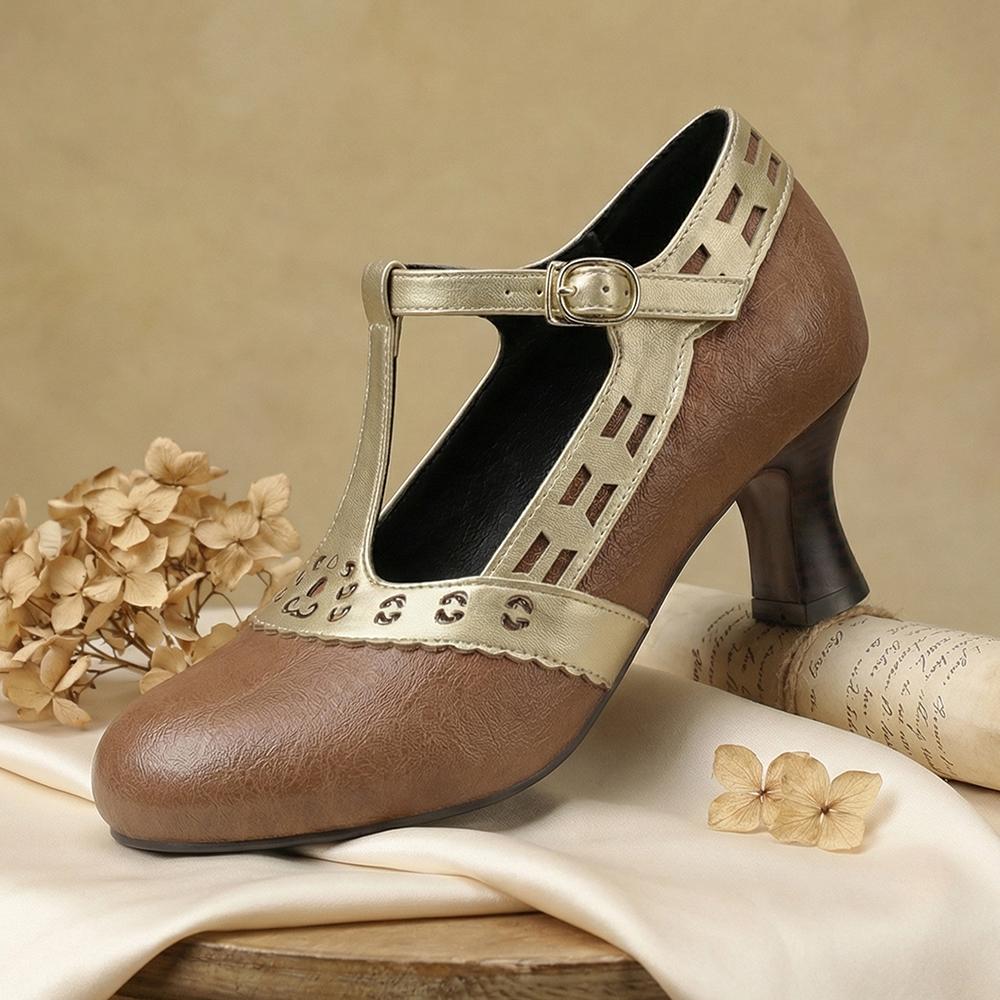 Женские Туфли-лодочки на ремешке-Т Киттен Хиллс Вырезанные из ПУ Обувь Маленькие Большие Размеры 32 50